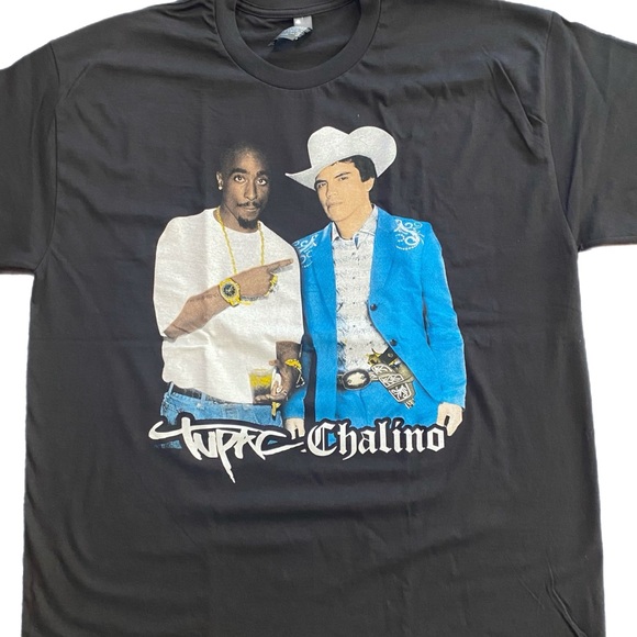 Tupac and chalino Sanchez black tshirt unisex tee hiphop corridos - Picture 1 of 1